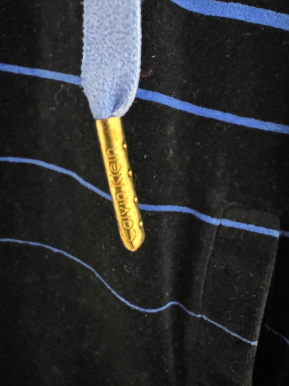 Calvin Klein Velvet Velour Striped Blue High Neck Vintage Jacket Full Zip Size M - Picture 5 of 9